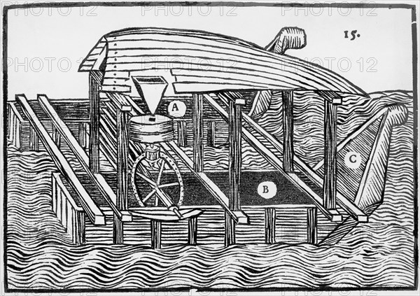 Floating Mill. Illustration. Xvii Century