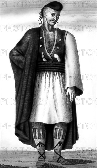 Albanian Man Costume In A Late 700 Engraving