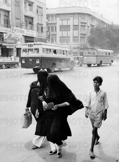 Pakistan. Women With The Face Covered By The Black Veil. 1966