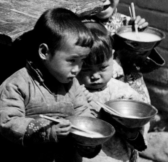 Chinese Children In The Refectory Of An Italian Mission. China. Asia. 1930-40