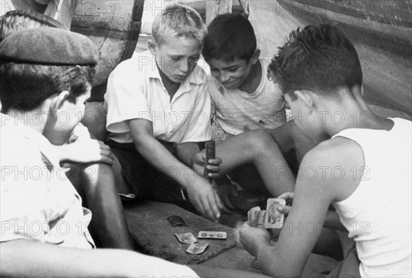 Sicily. Porticello. Boys Playing Cards. 1955