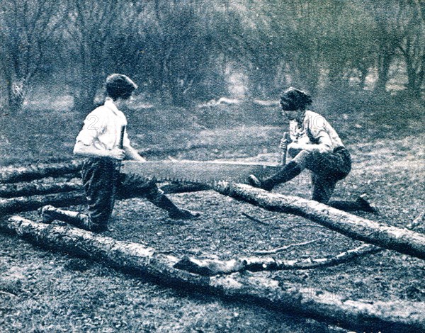 Lumber-woman sawing pit-props near Ludlow.