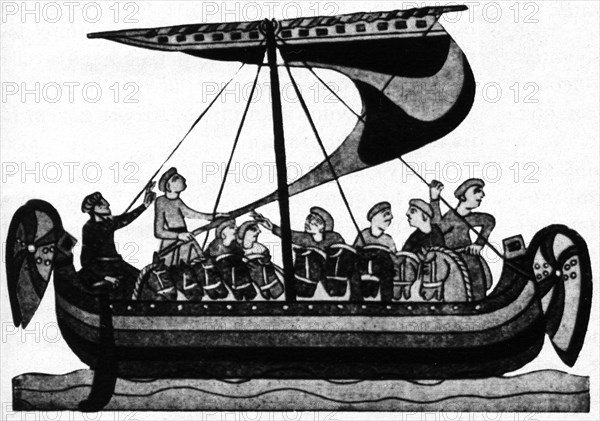 Norman ship, carrying mounted warriors.