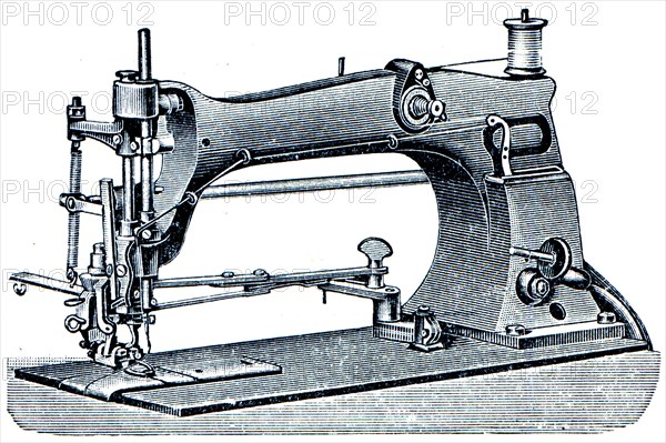 Machine for sewing on buttons.