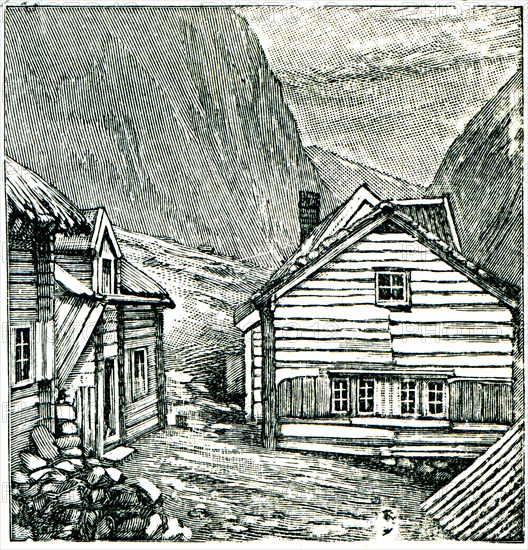 Norwegian village in the mountains.