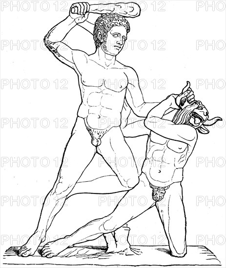 Theseus and Minotaur, antique sculpture.