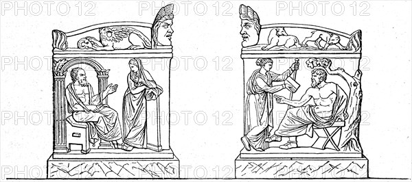 Socrates and Erato, Calliope and Homer - a sarcophagus that is stored in the Louvre, Paris.