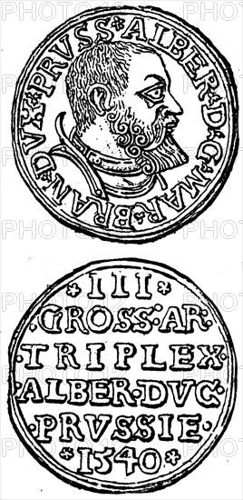 Threepenny coin of Duke Albrecht of Prussia.