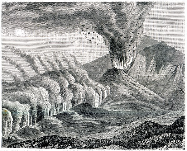 Eruption of side of the crater of Etna.