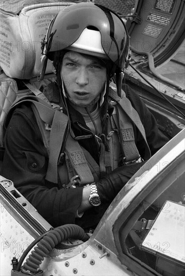 Pilot Lieutenant Valerii Poltoranin, in the cockpit MiG-21.