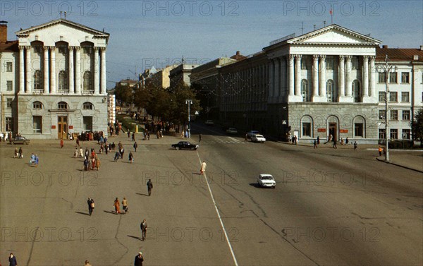 Aerial view of Red Square and Lenin Street.