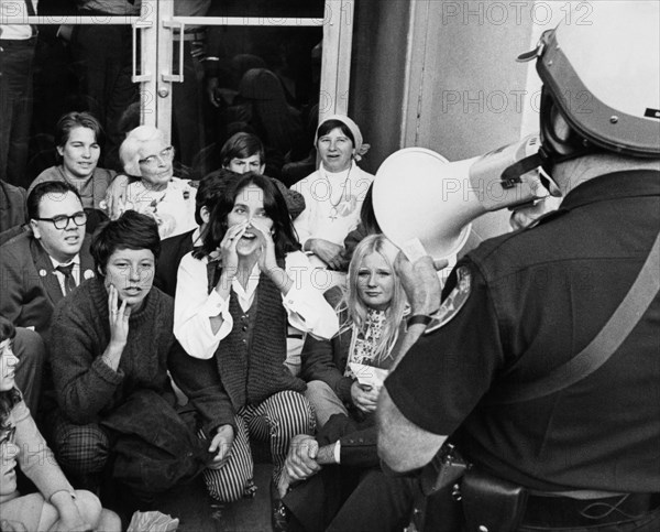Joan Baez during an antiwar demonstration.