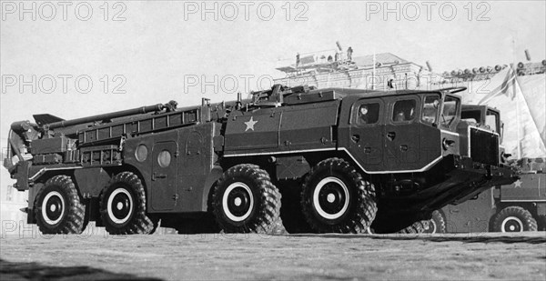 Garrison parade, rocket carrier parade in red square.