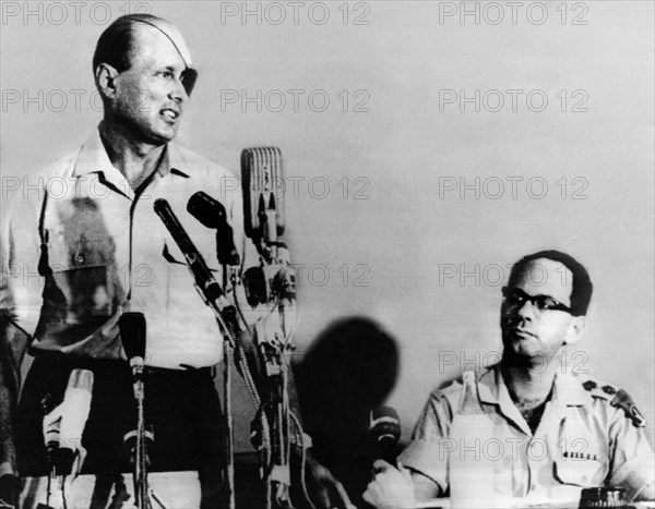 General Moshe Dayan at left, after a visit to Sinai.