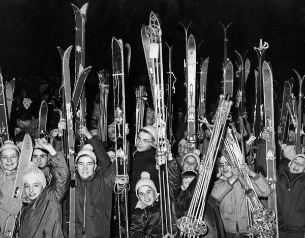 Group of boys leaving for the winter holiday.