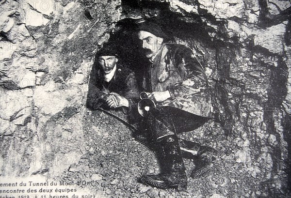Switzerland. Vallorbe. An Old Photograph of Diggers In The Railway Tunnel