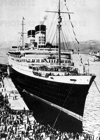 The Transatlantic Conte Di Savoia In The Port Of Genoa.