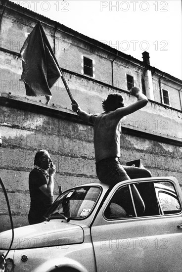 Dario Fo In Front Of The Prison Of Fassano, Cuneo.