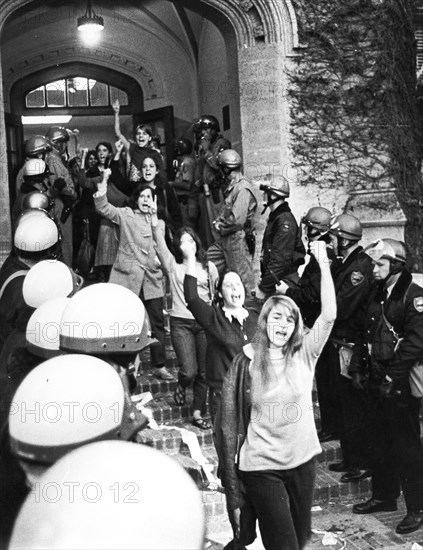 Students Leave The University At Berkeley Between The Police Ranks.