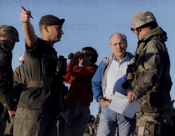 Secretary Of Defense Dick Cheney Observes Training At Field Exercise.