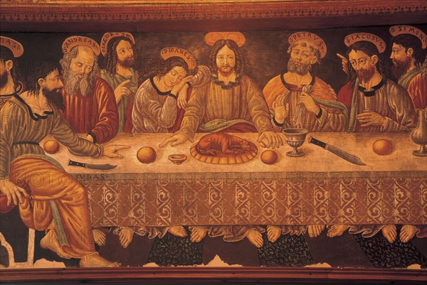 Italy. Abruzzo. C/o Ocre. Monastery of Sant'anna. Fresco of The Last Supper