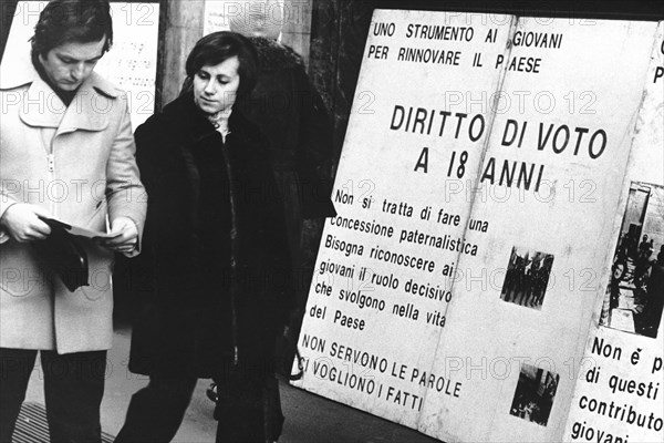 Italy, demonstration for  the vote at 18 years, 1975