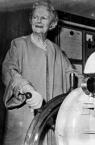 Lady spencer churchill named the new danish passenger vehicles ferry winston churchillat a ceremony in greenwich, 30th may 1967