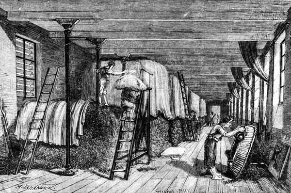 Tobacco manufacturing of paris, engraving by a.jahandier