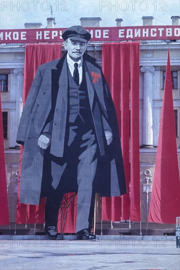 Giant poster of lenin, communist propaganda, moscow, russia federation, 70's