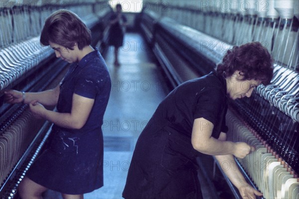 Women workers in a textile factory ,70's