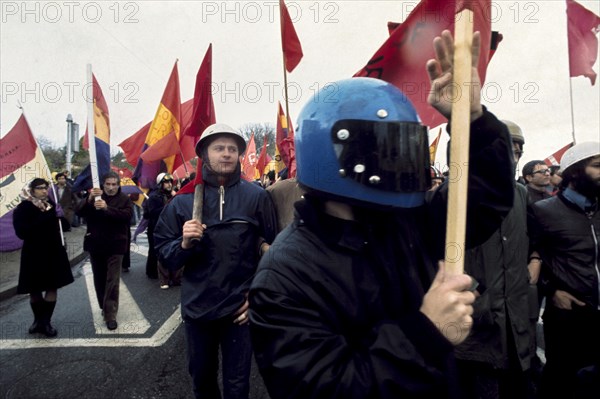 AntiFranco militants during a demonstration, spain, 70's