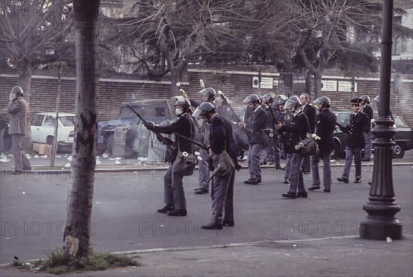 Police forces during a demonstration, 70's