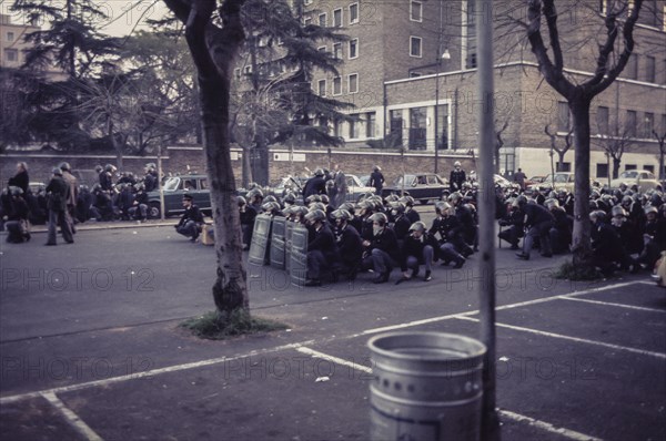 Police forces during a demonstration, 70's