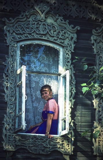 Ussr, siberia, novosibirsk, woman at the window