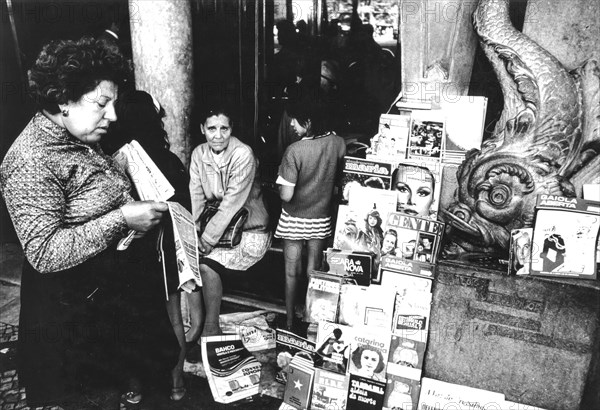 Newsagent in rossio square, lisbon, portugal, 70's