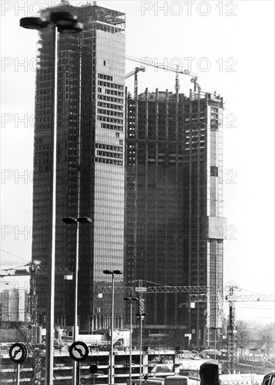 Building yard in la defense quarter, paris, france, 70's