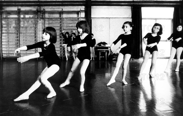 Caucasian little girl in a dance school, 70's