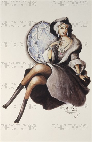 Alberto Paronelli collection, Gavirate, printing of woman smoking pipe, 1920