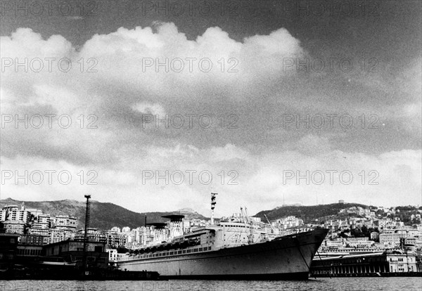 Raffaello transatlantic ship in genoa harbour, 1975