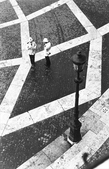 Traffic policeman in a place, rome, italy, 70's