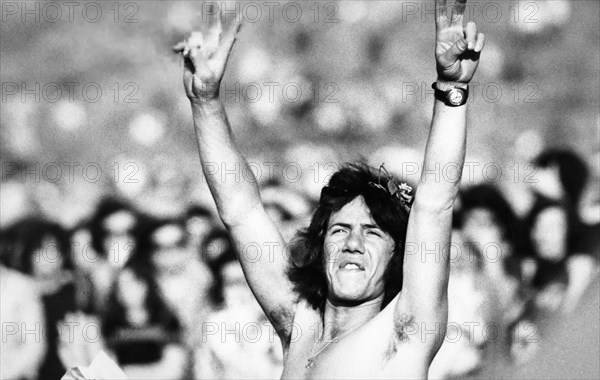 Fan during a concert for isle of wight festival, 1970