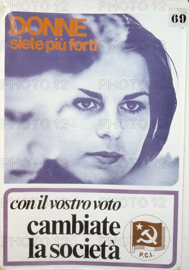 Women you are stronger, with your vote changed society, political manifesto p.c.i., 1975