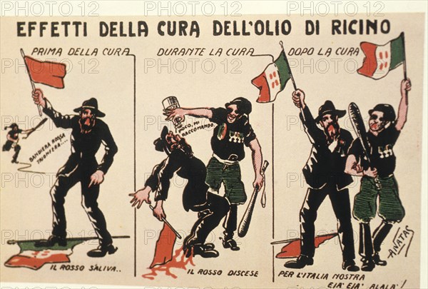 Effects of castor oil, Fascist postcard, 1921