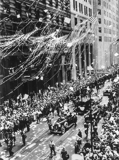 21th july 1933 general italo balbo and his colleagues drive in triumph along lower broadway to nyc