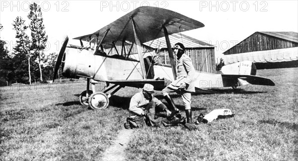 Pilot wearing the suit before taking off with his spad, 1916