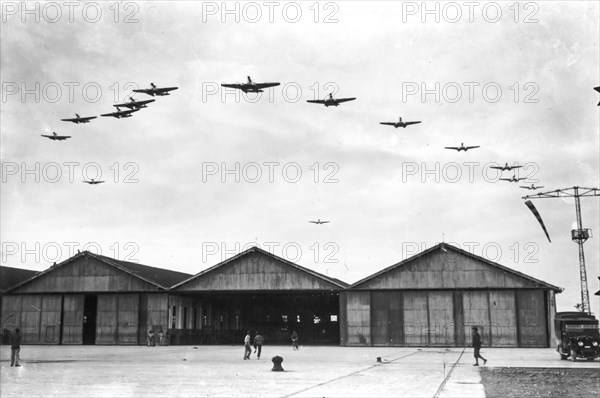 Take off for 14 seaplanes  flight -Tokyo Brazil, Rome 1930