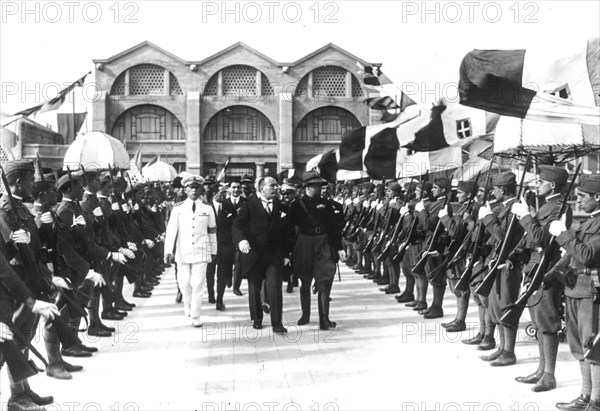 De Pinedo received by Mussolini and Balbo after arrival in Italy,ostia  1927