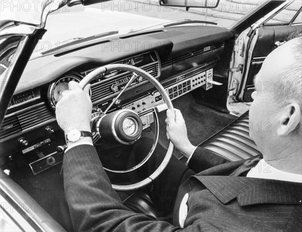 A ford car with an electronic prototype for recording of stress while driving, 1967