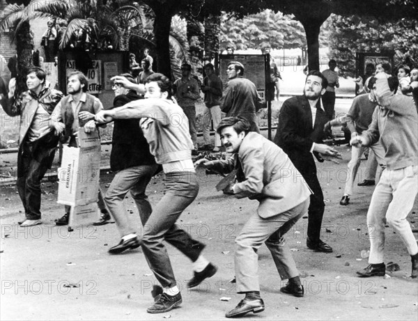 Stone-throwing clashes between students of opposing factions University, Rome, 1966