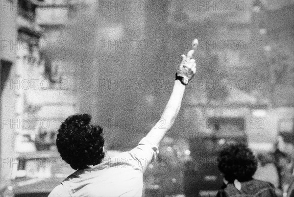 Disorder in milan in front of MSI's headquarters, the day after the massacre in brescia, 1974